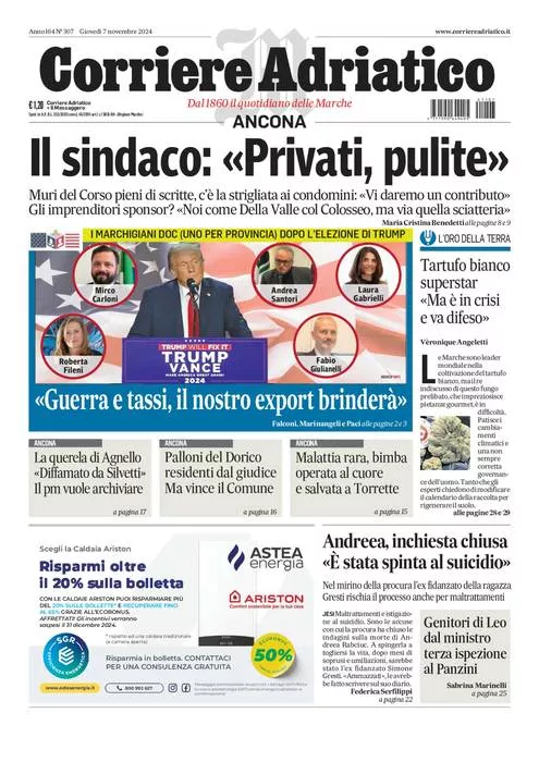 Prima-pagina-corriere adriatico-edizione-di-oggi-07-11-2024